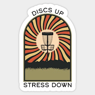 Discs Up Stress Down | Disc Golf Vintage Retro Arch Mountains Sticker